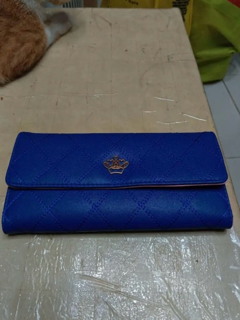 Crown-Emblem Blue Quilted Women's Wallet